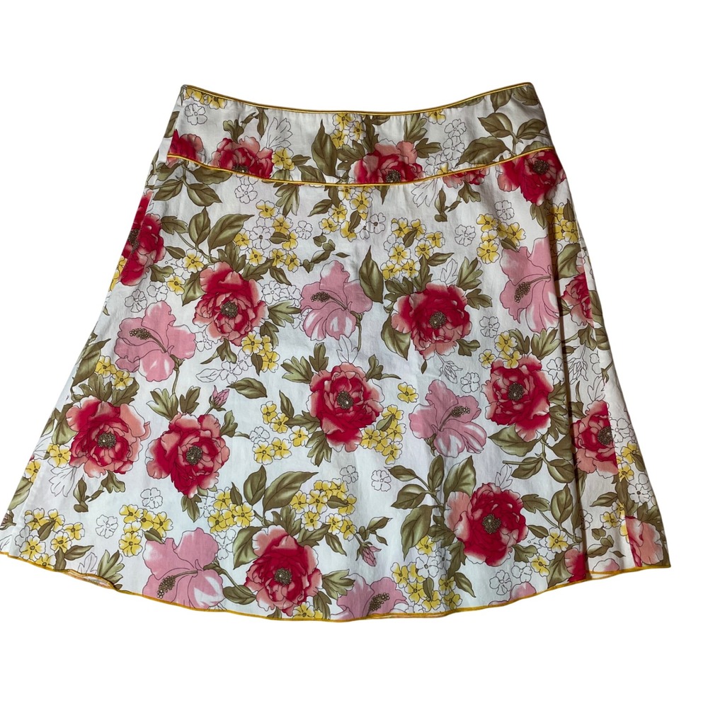 VTG Georgiou Studio Floral‎ A-Line Skirt Red Yellow Cotton Blend Size L USA Y2K